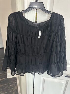 Madewell Black Sheer Ruffled Long-Sleeve Top